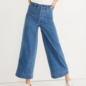 Madewell Emmett Rainbow Stitched Edition Medium Wash Wide Leg Crop Jean